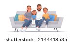happy family sitting on sofa... | Shutterstock .eps vector #2144418535