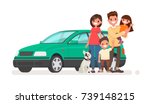 happy family with a car on a... | Shutterstock .eps vector #739148215