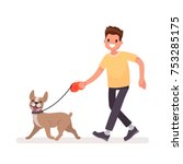 Man Is Walking With A Dog....