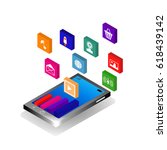 isometric mobile application ... | Shutterstock .eps vector #618439142