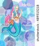 hand drawn mermaid holding a... | Shutterstock .eps vector #489515218