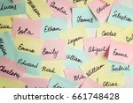 Closeup of paper stickers with...