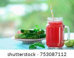 mason jar with fresh watermelon ... | Shutterstock . vector #753087112