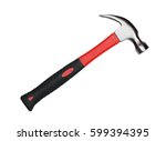 Hammer with red and black handle isolated on white background