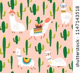 vector pattern with cute llamas ... | Shutterstock .eps vector #1147143518