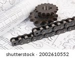 Driving industrial roller chain and sprocket on a print engineering drawings