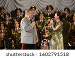 Small photo of SEVASTOPOL, RUSSIA - MARCH 11, 2015:Song and Dance Ensemble of the Internal Troops of the Ministry of Internal Affairs of Russia. Natalia and Victor Eliseevs are performing