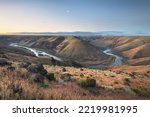 View of John Day River cutting through basalt flows of Columbia Plateau in ShermanGilliam County, Oregon