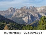 Scenic view of Dolomites mountains, Passo Sella, Trentino-Alto-Adige, Italy