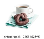 Sweet chocolate hearts and coffee cup isolated on the white background.