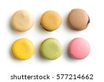 Sweet colorful macarons isolated on white background.