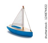 Blue toy sailboat  isolated on...