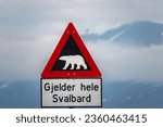 Small photo of Signpost indicating the begin of the polar bear danger area in Longyearbyen, the world's northernmost settlement, Spitsbergen, Svalbard, Norway