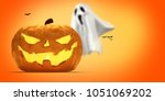 a pumpkin halloween ghost bats... | Shutterstock . vector #1051069202