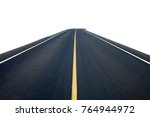 Asphalt road with yellow line isolated on white background. This has clipping path.