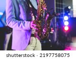 Concert view of saxophonist  a...