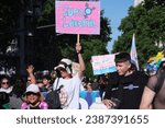 Small photo of Buenos Aires, Argentina; Nov 4, 2023: LGBT Pride Parade. people marching, poster demanding the labor quota law for the trans community