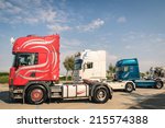 Small photo of RIMINI, ITALY - SEPTEMBER 7, 2014: Scania semi trucks parked along the beach promenade in Rivazzurra, Adriatic Coast. Scania Aktiebolag is a major Swedish industry manufacturer of commercial vehicles.