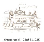 The Golden Temple Sri Harmandir Sahib Amritsar Punjab India religion institution vector sketch city illustration line art sketch simple