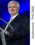 Small photo of NEW ORLEANS, LA - JUNE 16: Presidential candidate Newt Gingrich addresses the Republican Leadership Conference on June 16, 2011 at the Hilton Riverside New Orleans in New Orleans, LA.