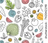fun vegetables seamless pattern.... | Shutterstock .eps vector #742042198