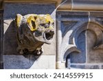 Small photo of DEN BOSCH, THE NETHERLANDS - JUNE 3, 2023: Gargoyle on St. Jan's cathedral overlooking the city of Den Bosch, Netherlands, against a clear blue sky.
