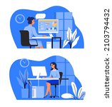 woman works in office and home. ... | Shutterstock .eps vector #2103794432