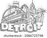 Detroit. Sketchy hand-drawn vector illustration.