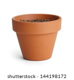 Orange terracotta pot with soil ...