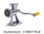 Metal Meat Grinder with Wood Handle Isolated on White.