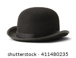 Black Bowler Hat Side View Isolated on White Background.