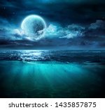 Moon On Sea In Magic Night With ...