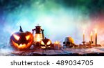 halloween   lanterns and... | Shutterstock . vector #489034705