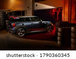Small photo of Katowice/Poland - 07.26.2020: MINI Cooper GP in a special Racing Grey colour entering the service. 1 of 3000 copies worldwide. Engine power is 306 hp, lowered suspension and extended track width.