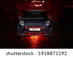 Small photo of Front of the unique MINI Cooper GP in the garage. 1 with 3000 copies worldwide. Engine power is 306 hp, lowered suspension and extended track width. Katowice, Poland - 07.26.2020