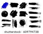 set of black paint  ink brush... | Shutterstock .eps vector #609794738