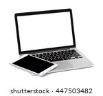 Laptop with tablet on white background isolated