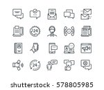 Communication. Set of outline vector icons. Includes such as Phone Calls, Video Chat, On-line Support and other. Editable Stroke. 48x48 Pixel Perfect