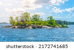 small red cabin on scandinavian ... | Shutterstock . vector #2172741685