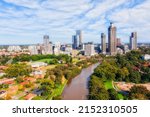 Small photo of Narrow Parramatta river in Western Sydney Parramatta CBD council - aerial cityscape to high-rise urban towers.