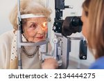Small photo of senior woman having eyesight examination
