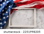 Presidents' Day. Banner template design of presidents day concept, flag of United States American and photo frame space, USA flag for Memorial day on white abstract background