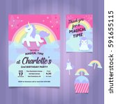 unicorn birthday party... | Shutterstock .eps vector #591655115