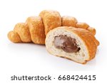 Sliced croissant with chocolate isolated on white background
