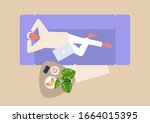 young male character lying down ... | Shutterstock .eps vector #1664015395