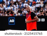 Small photo of MELBOURNE, AUSTRALIA - JANUARY 23: Nick Kyrgios in his doubles match with Thanasi Kokkinakis, against Ariel Behar and Gonzalo Escobar in the 2022 Australian Open at M