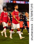 Small photo of MELBOURNE, AUSTRALIA - JULY 15: Bruno Fernandes of Manchester United enters the field before Melbourne Victory plays Manchester United in a pre-season friendly football match on 15th July 2022