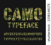 camo alphabet typeface. stencil ... | Shutterstock .eps vector #1338148175