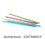 Small photo of Colourly striped plastic drinking straws, white underground background