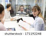 Business meeting in office, group Of Businesspeople In video conference 
